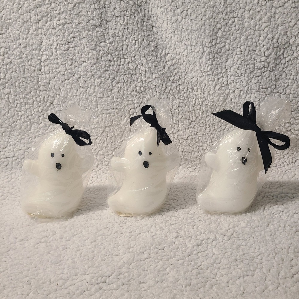 Set of 3 Halloween Ghost Candles White Spooky Decor Party Favors - Picture 2 of 6